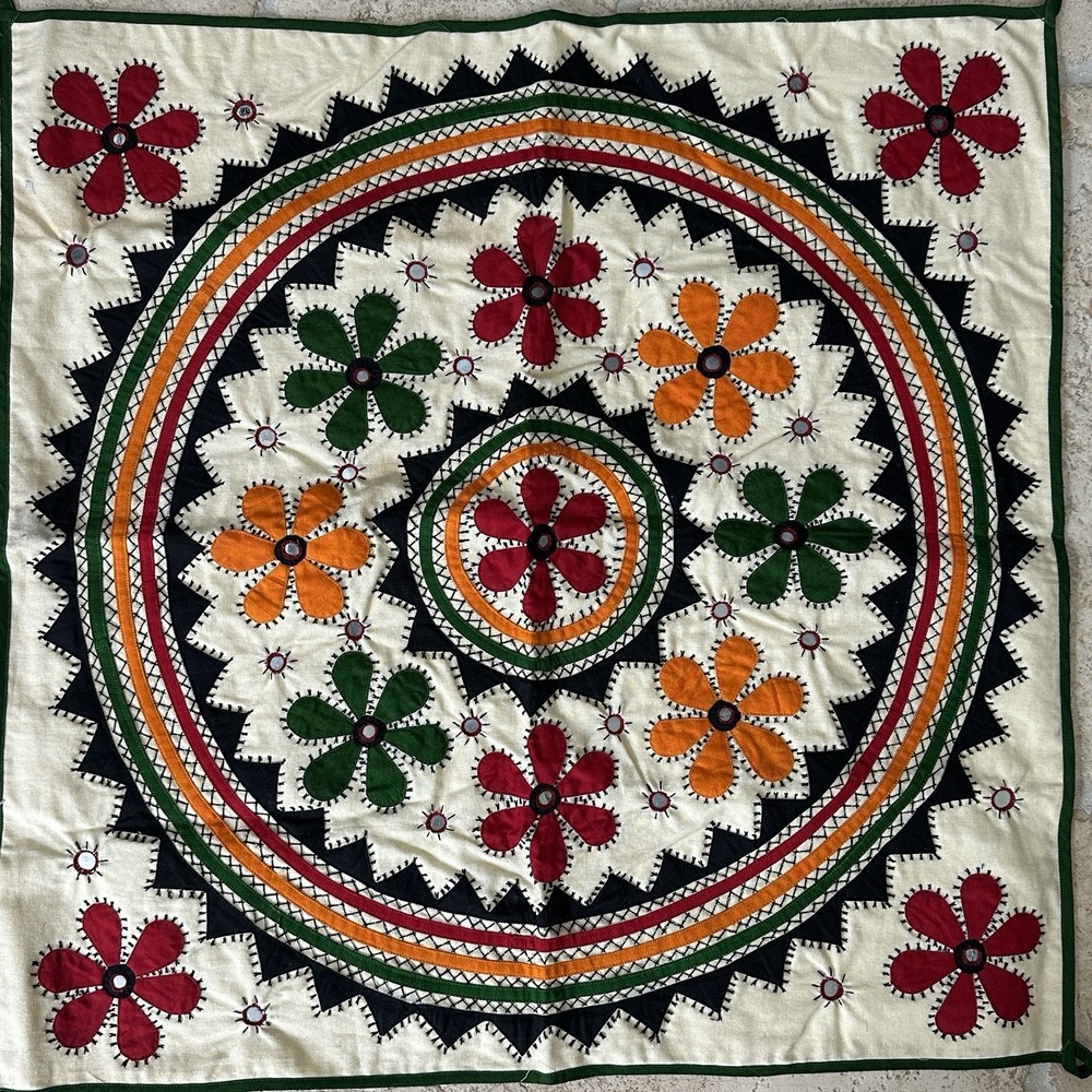 Uzbek Suzani Embroidered Wall Hanging‎ Tapestry 23x23 Inch Medallion Crystals